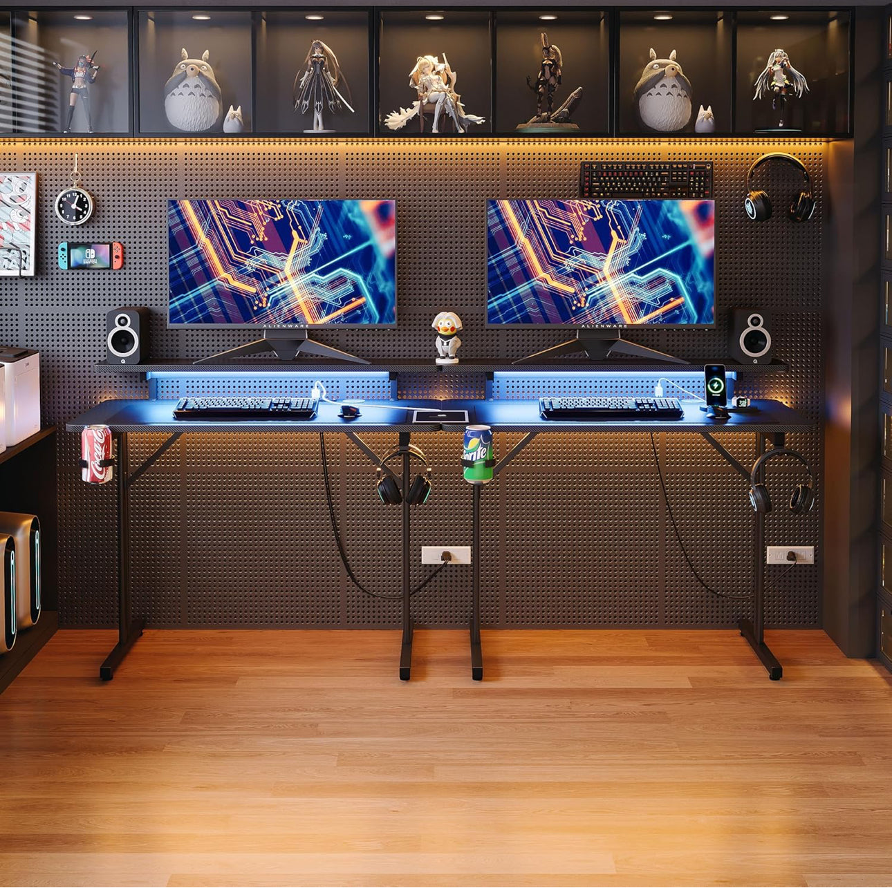 Gaming Desk with LED & Power Outlets, 100 x 50 cm