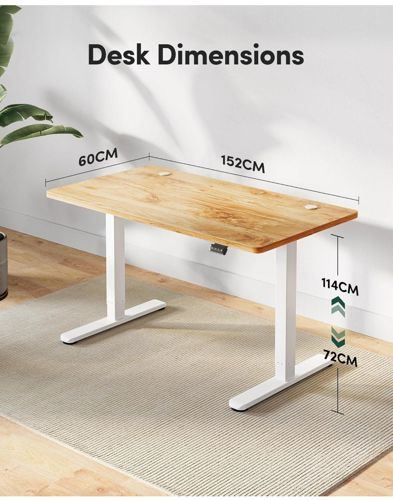Electric Height Adjustable Standing Desk, 60x152cm