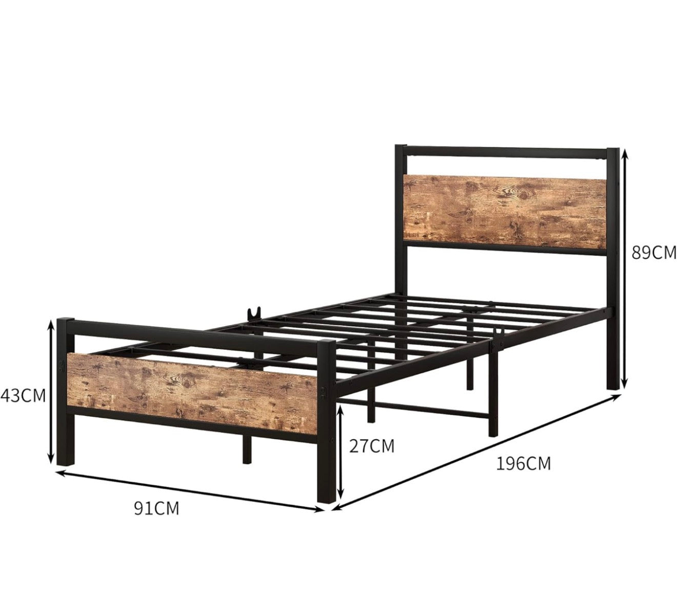 Metal Platform Bed Frame 3 FT Single with Wooden Headboard and Footboard Heavy Duty Steel Support, No Box Spring Needed, Easy Assembly, Black