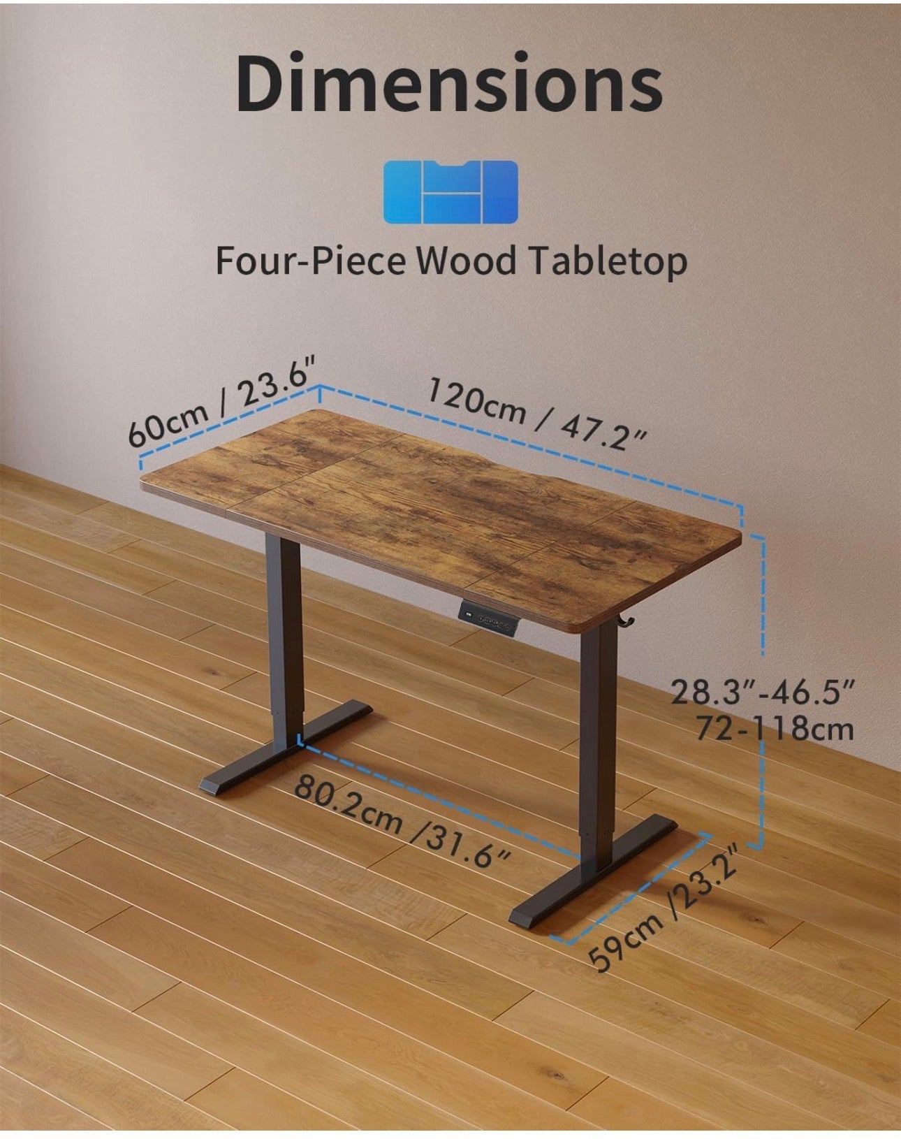 Electric Standing Desk Height Adjustable For Gaming and Computer, 120 x 60cm