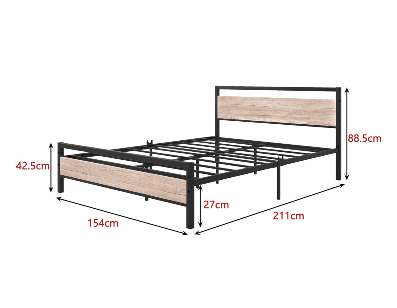 5ft King Size Bed Frame With Wood Headboard