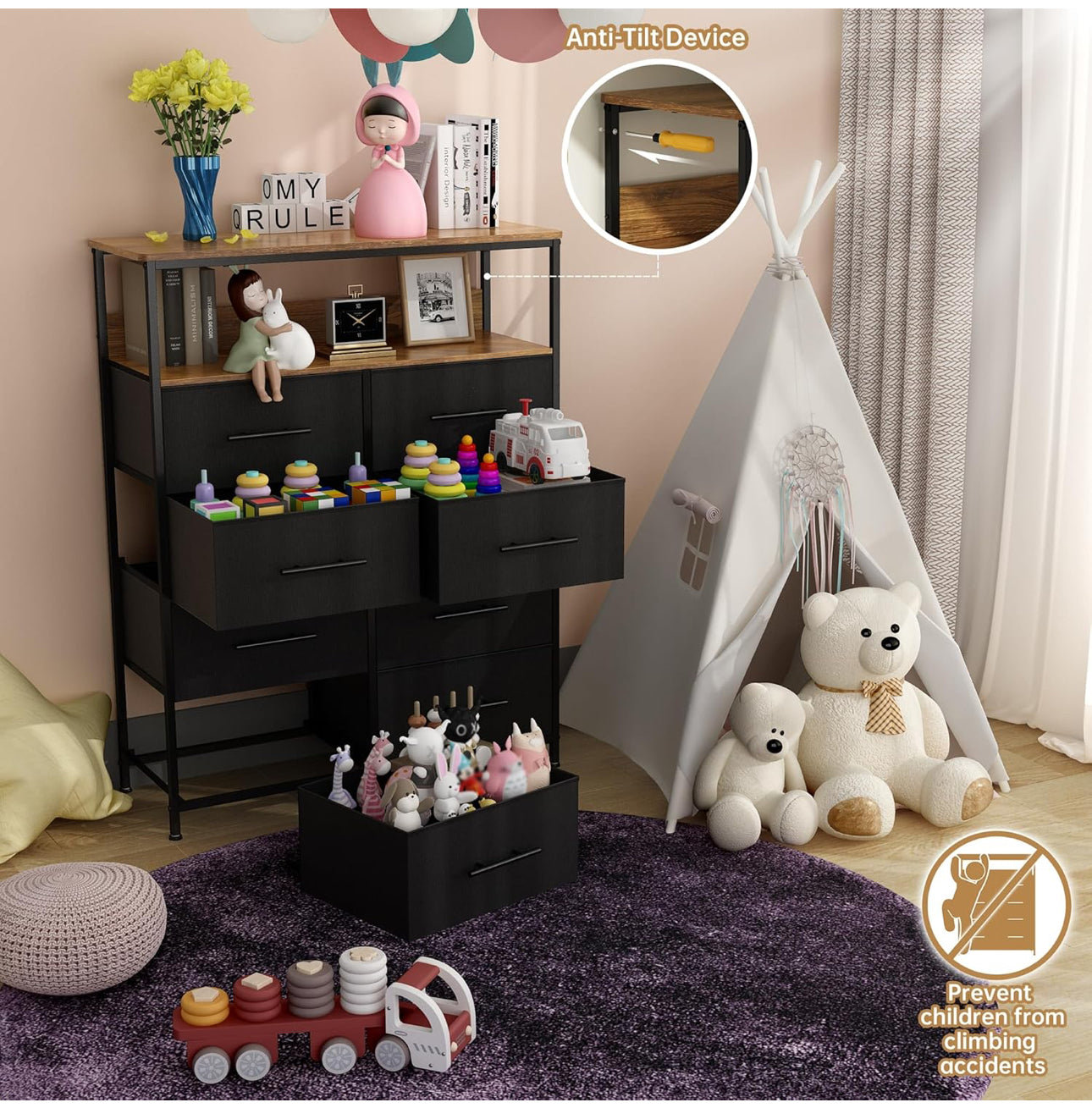 Chest of Drawers, Dresser for Bedroom with 8 Fabric Drawers