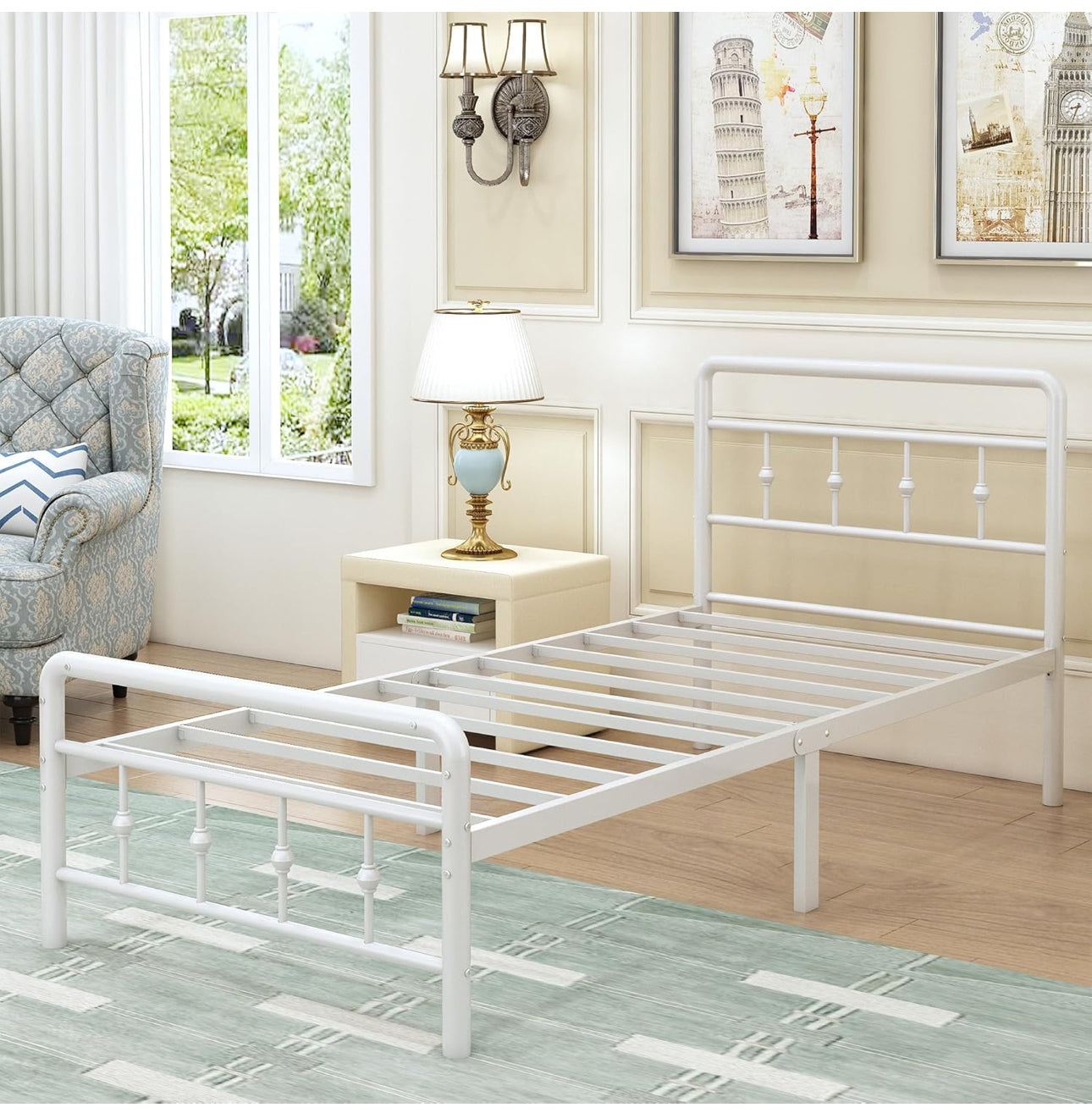Single Bed Frame 3ft with Headboard and Footboard, Single Metal