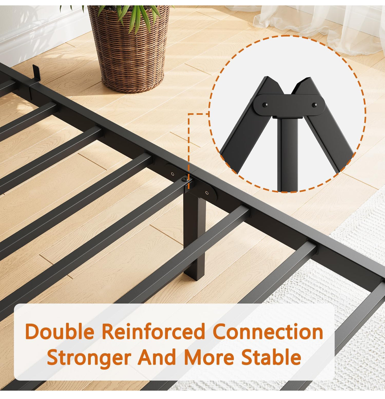 King Size Bed Frame with Storage,5ft Metal Platform Bed Frame Kingsize Bed Base with Charging Station