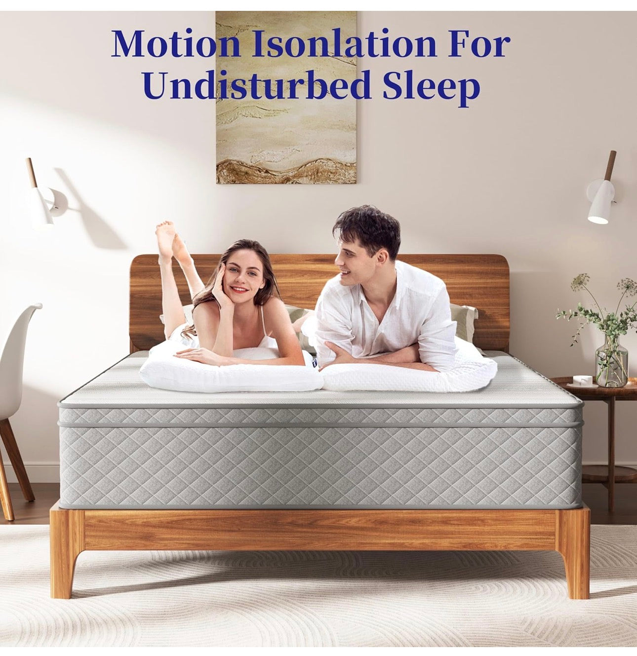 12 Inch Double Mattress, 7-Zone Hybrid Double Bed Mattresses, Memory Foam Mattress with Pocket Sprung