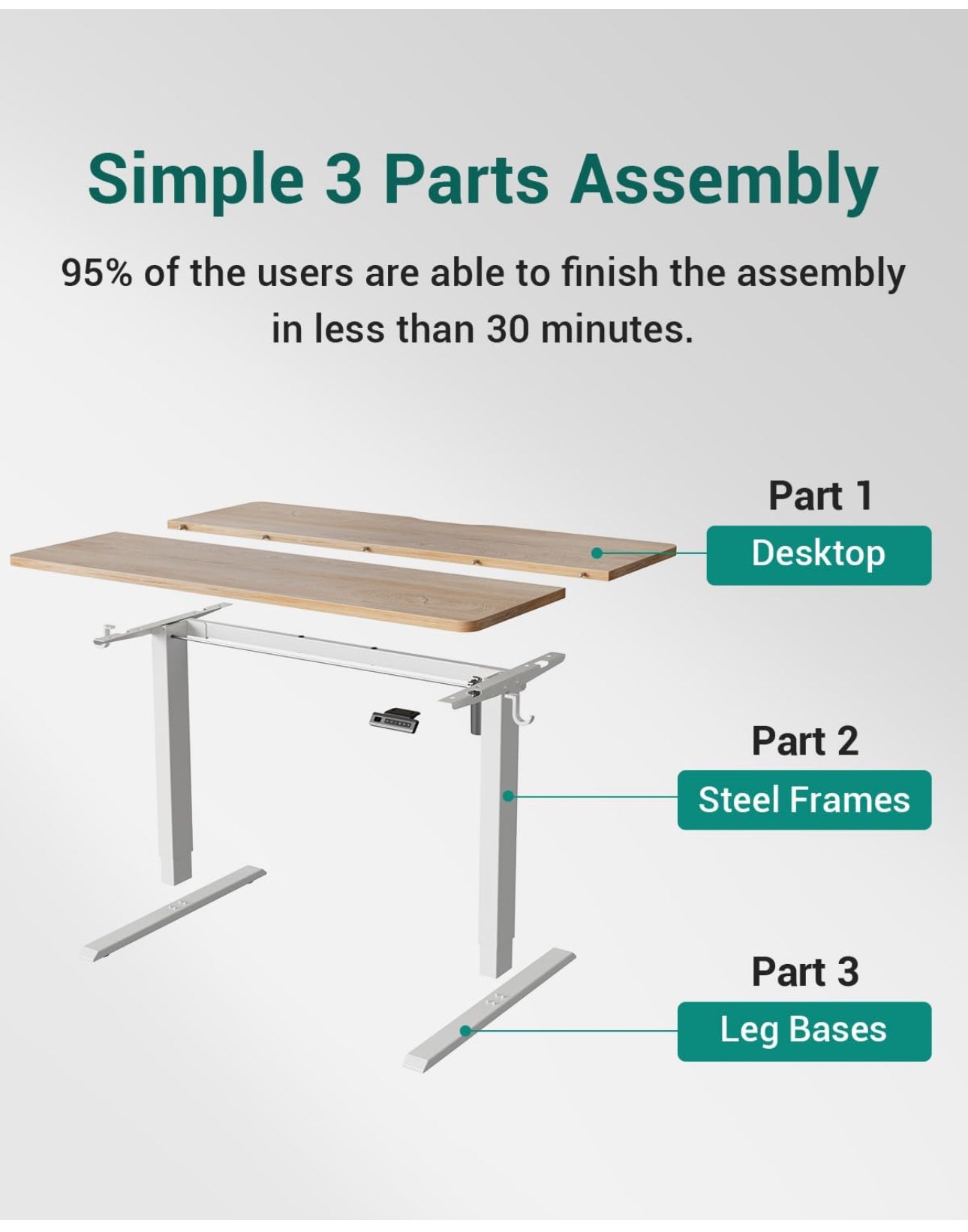Electric Height Adjustable Standing Desk with digital display control panel, 60x100cm