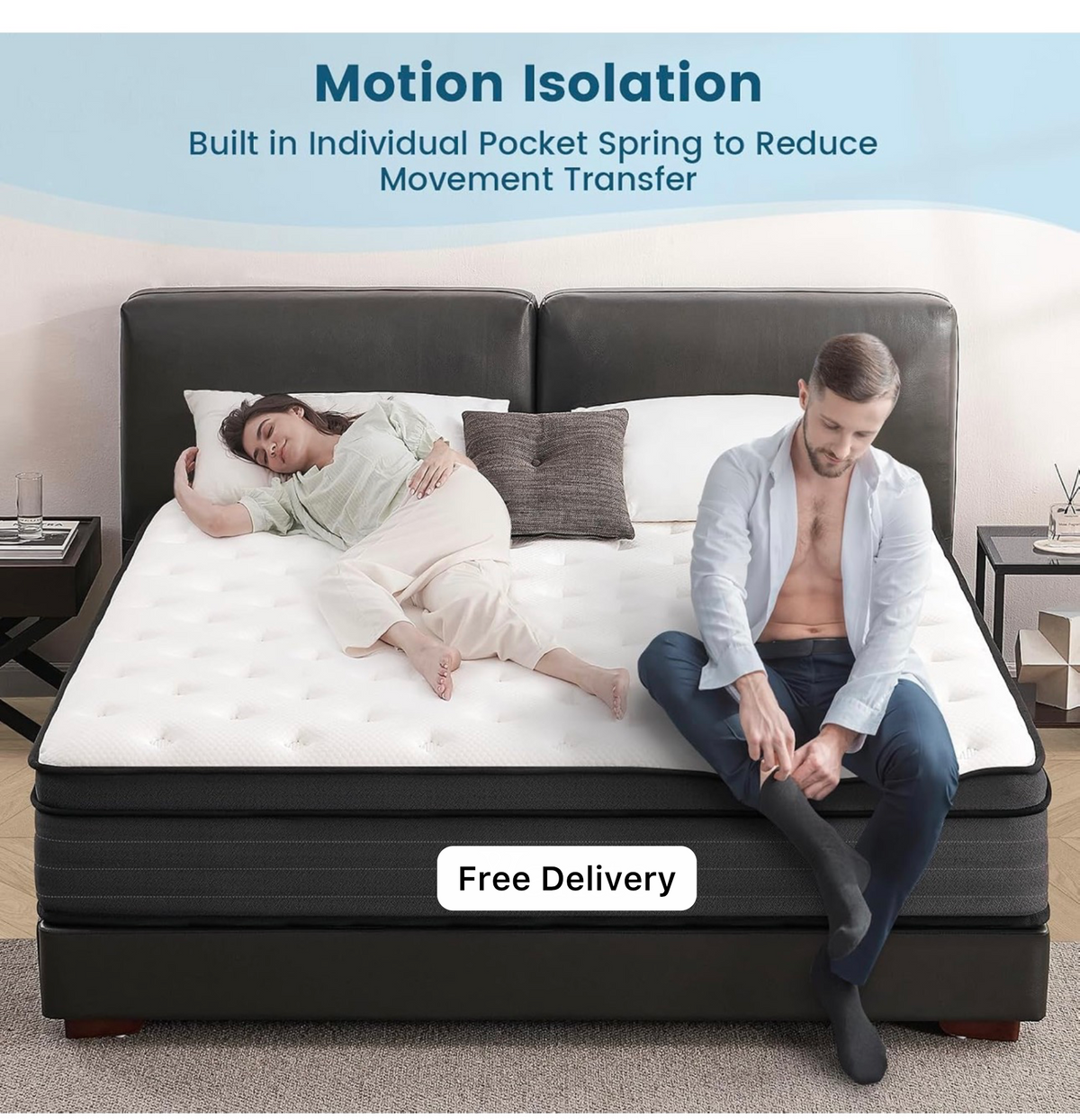 3FT Single Mattress, 10 Inch Memory Foam Hybrid Mattress with Breathable Fabric and Pocket Spring for Motion Isolation, Medium Firm, 90x190x25 cm