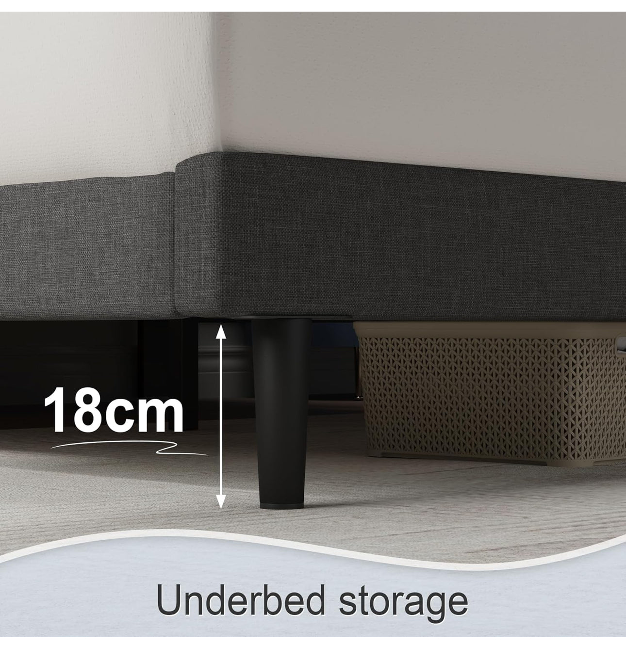 King Bed Frame, Dark Grey, Upholstered Wooden Slat Bed Frame with Headboard