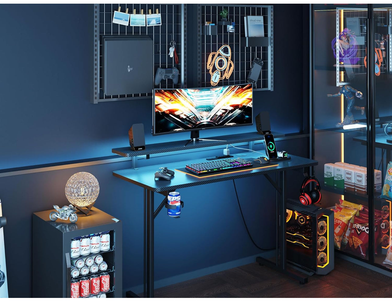Gaming Desk with LED & Power Outlets, 100 x 50 cm