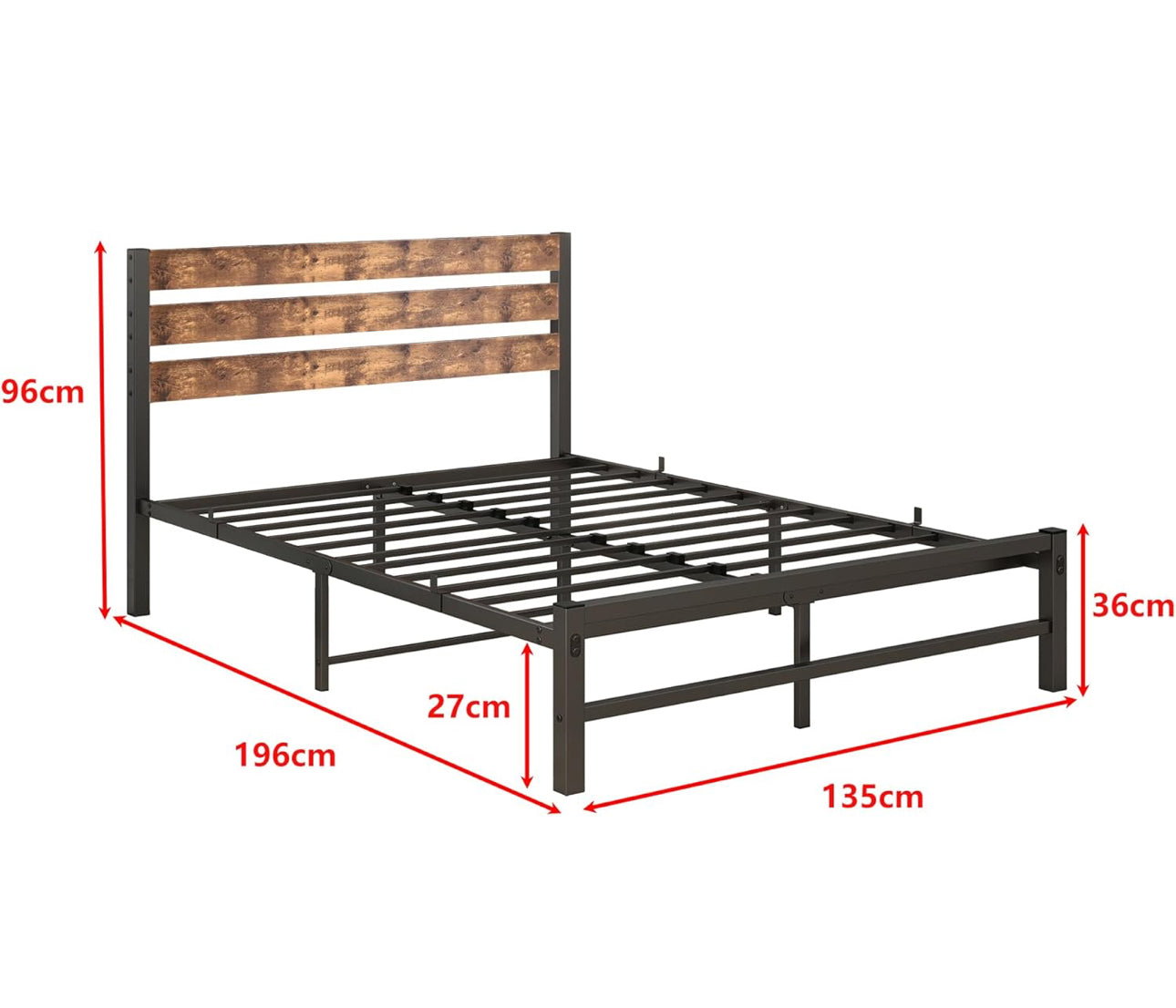 Double Bed Frame with Wood Headboard