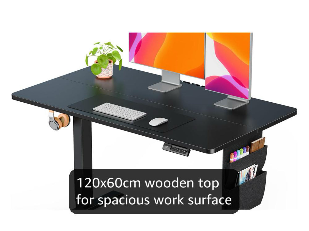 Standing Desk 120x60cm, Supports Up to 80KG Height Adjustable Electric Standing Desk with Storage Bag