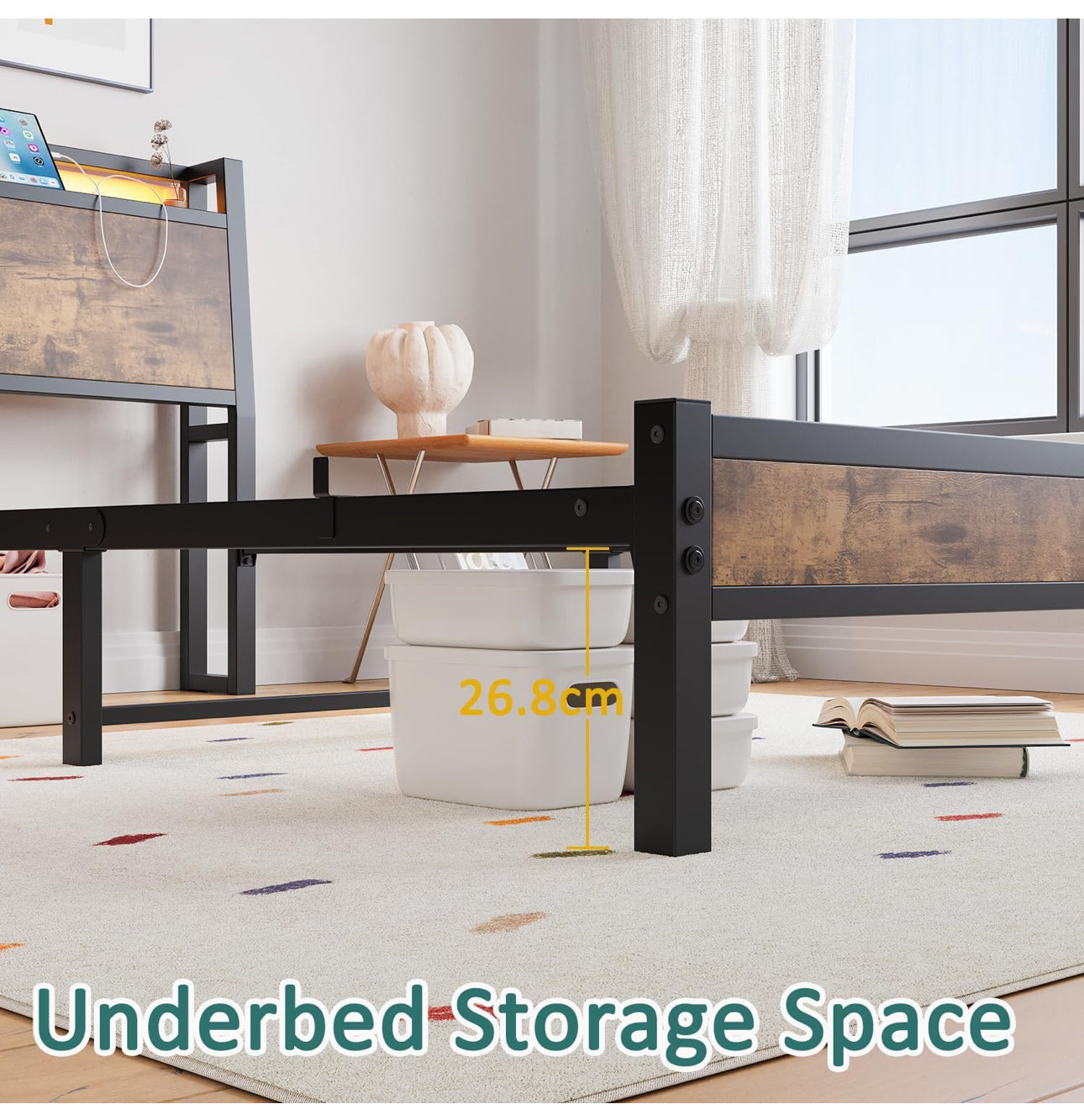 3ft Single Bed Frame with Charging Station and LED