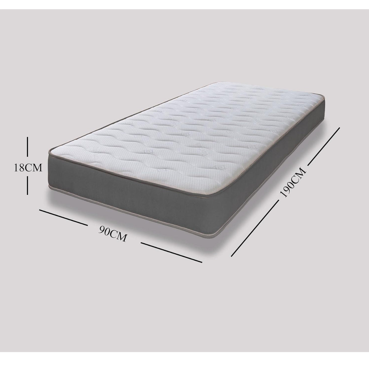 The 3ft Single Cooltouch Essentials Wave Grey Border 18cms Deep Spring Value Mattress.