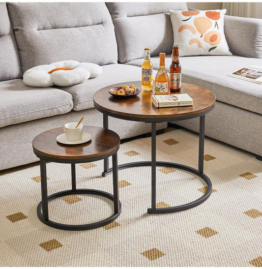 Round Nesting Table, Removable Set of 2 Coffee Tables
