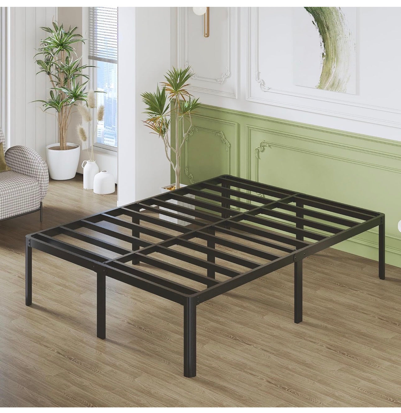 King Size Bed Frame 5ft With Rounded Corner Legs, Heavy Duty Metal, 46 cm High, Noise Free, Easy Assembly