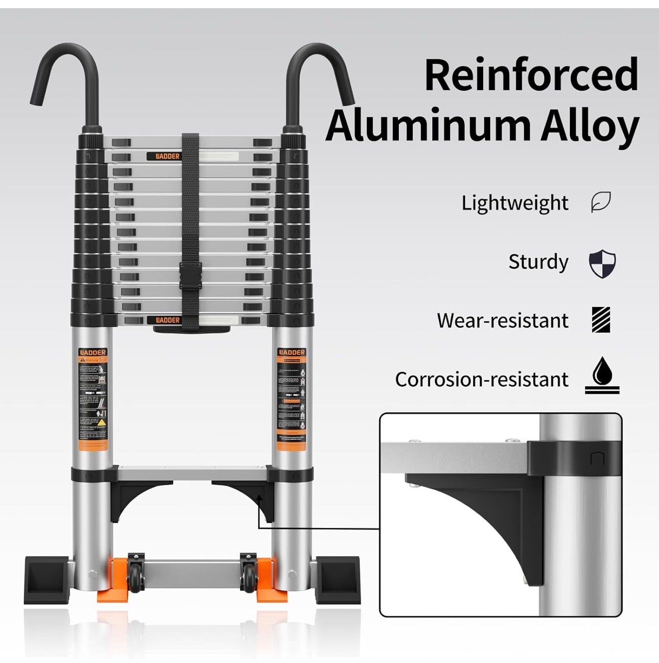 Ladder with Non-Slip Feet,4.1M/13.5FT Aluminium Extension Loft Ladder with Stabilizer Bar