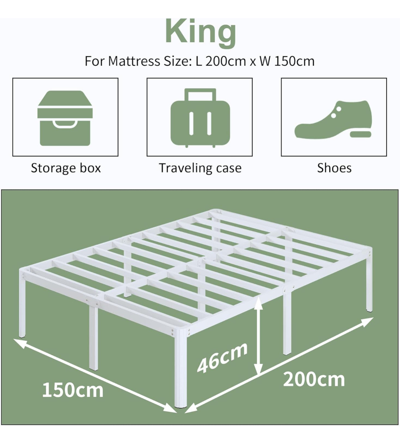 High White King Size Bed Frame 5ft with Rounded Corners