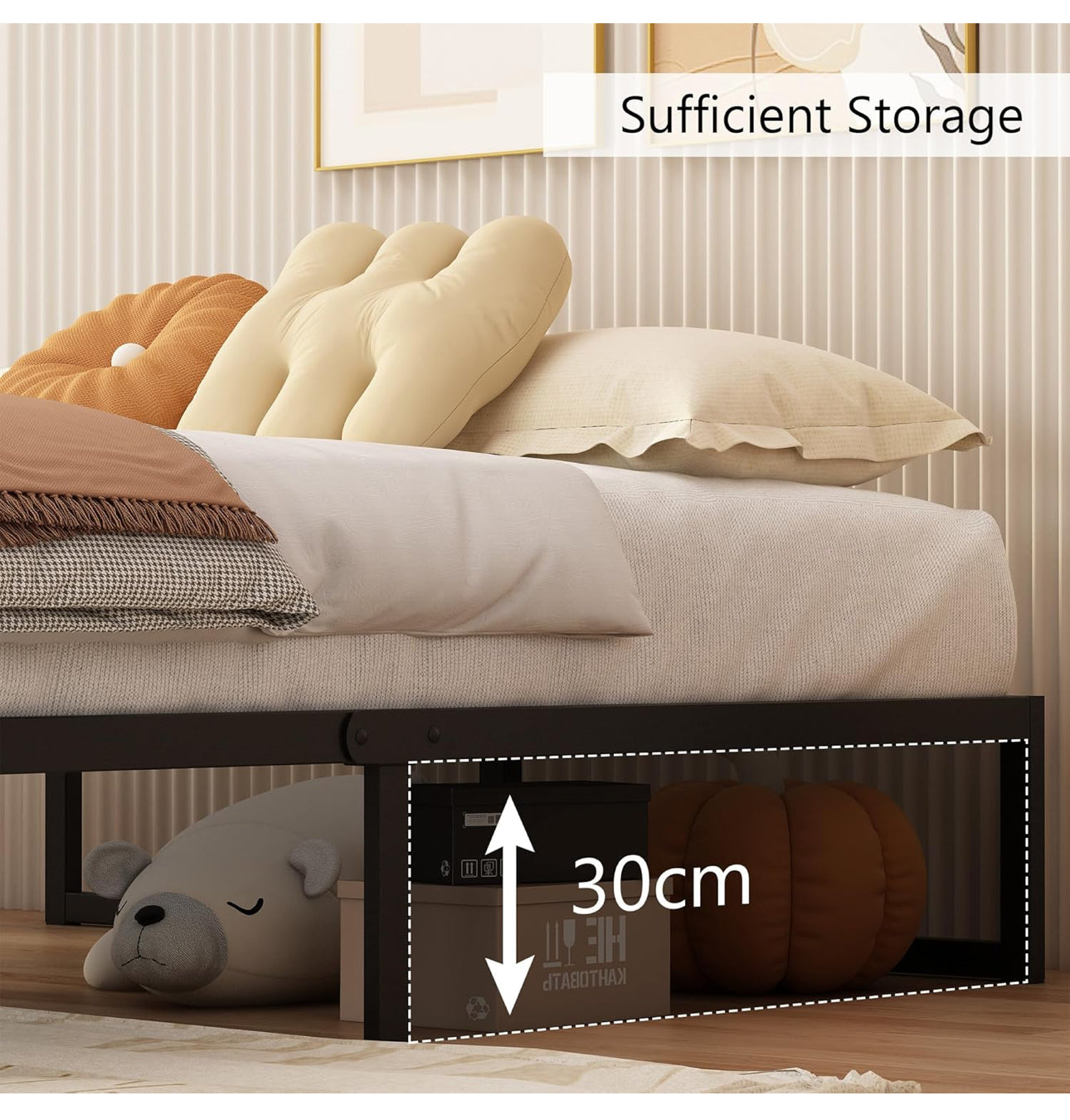 Small Double Bed Frame 120x190 cm Metal Platform