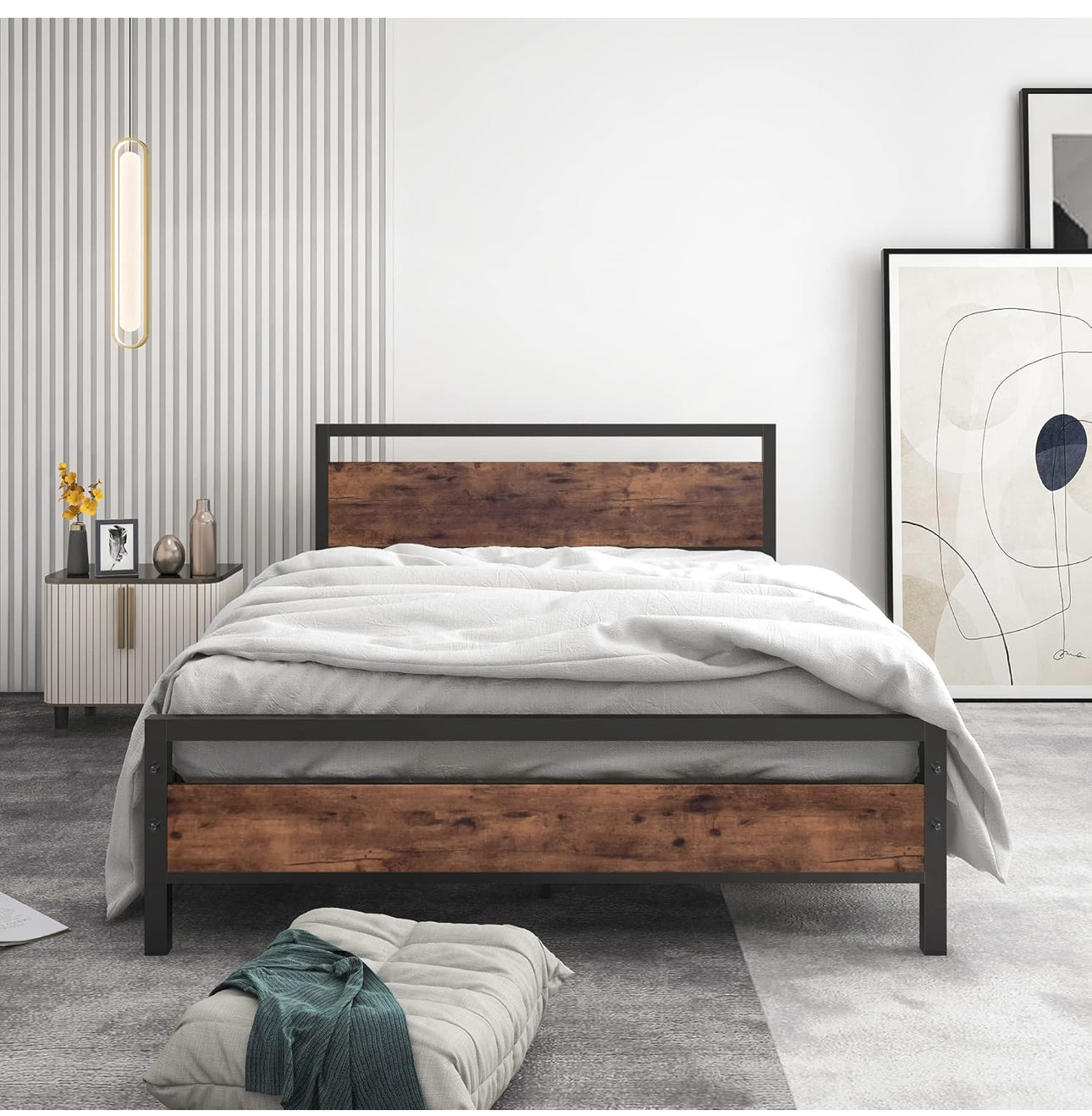 Double Bed Frames with Wood Headboard