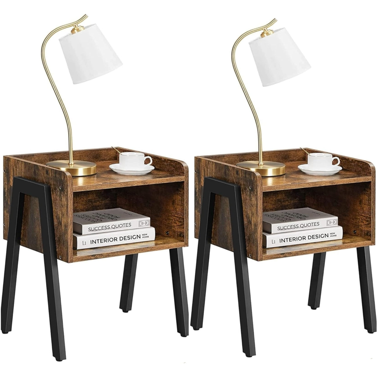 Nightstand, End, Stackable Side, Coffee Table with Open Front Storage Compartment, Retro Rustic Chic Wood Look, Accent Furniture with Metal Legs, Vintage  , 42 x 35 x 52 cm