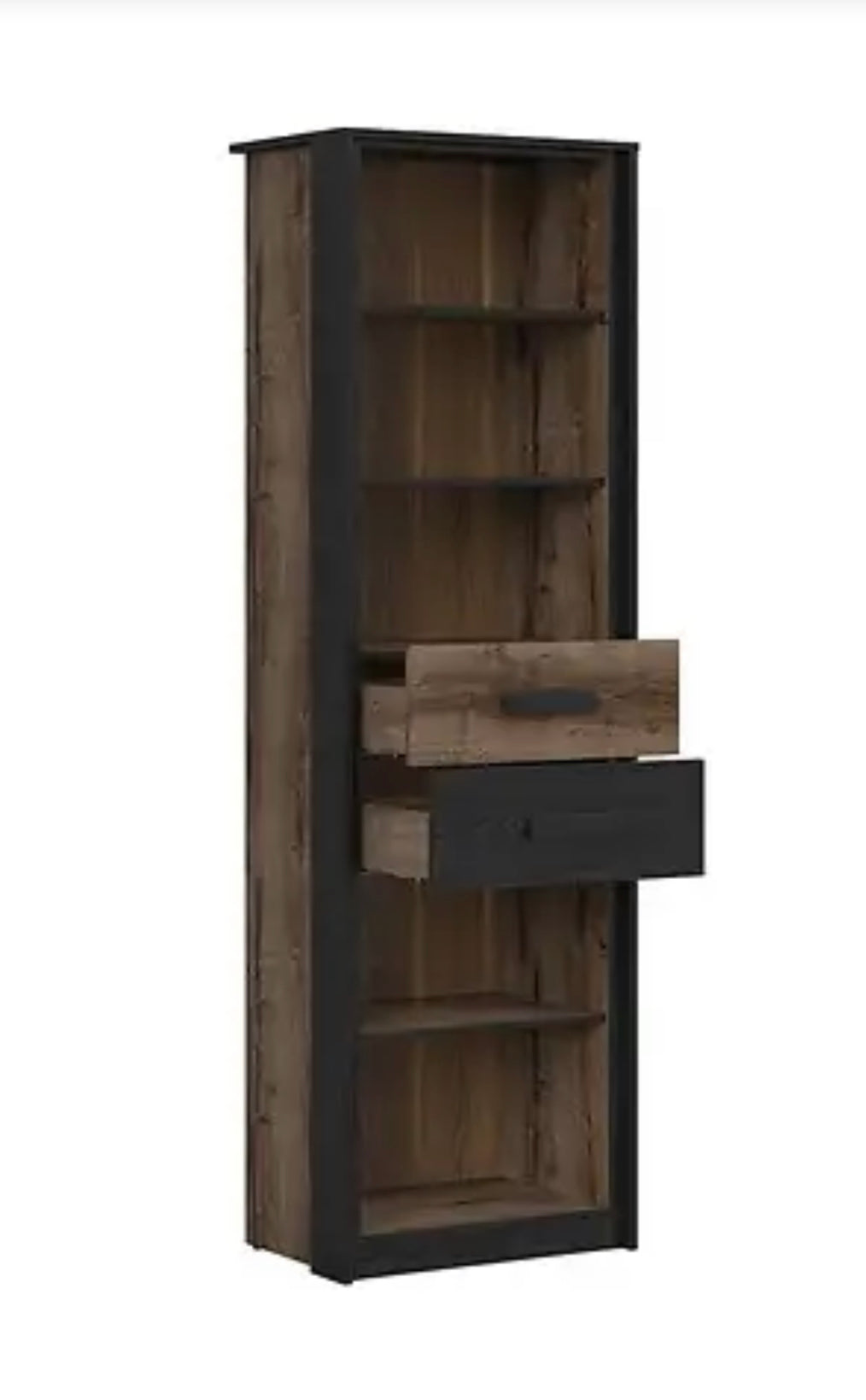 Bookcase Tall Slim Shelf Unit with Drawers Storage Display Shelving Cabinet Oak/Black Effect