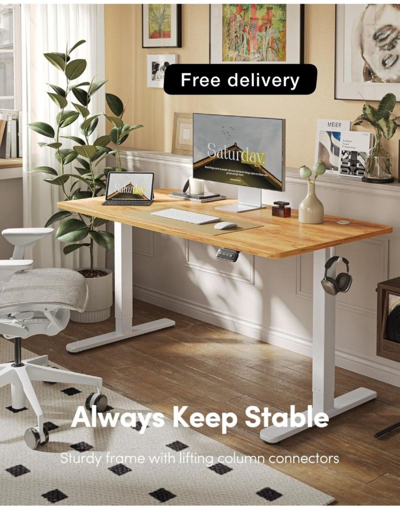 Electric Height Adjustable Standing Desk, 60x152cm
