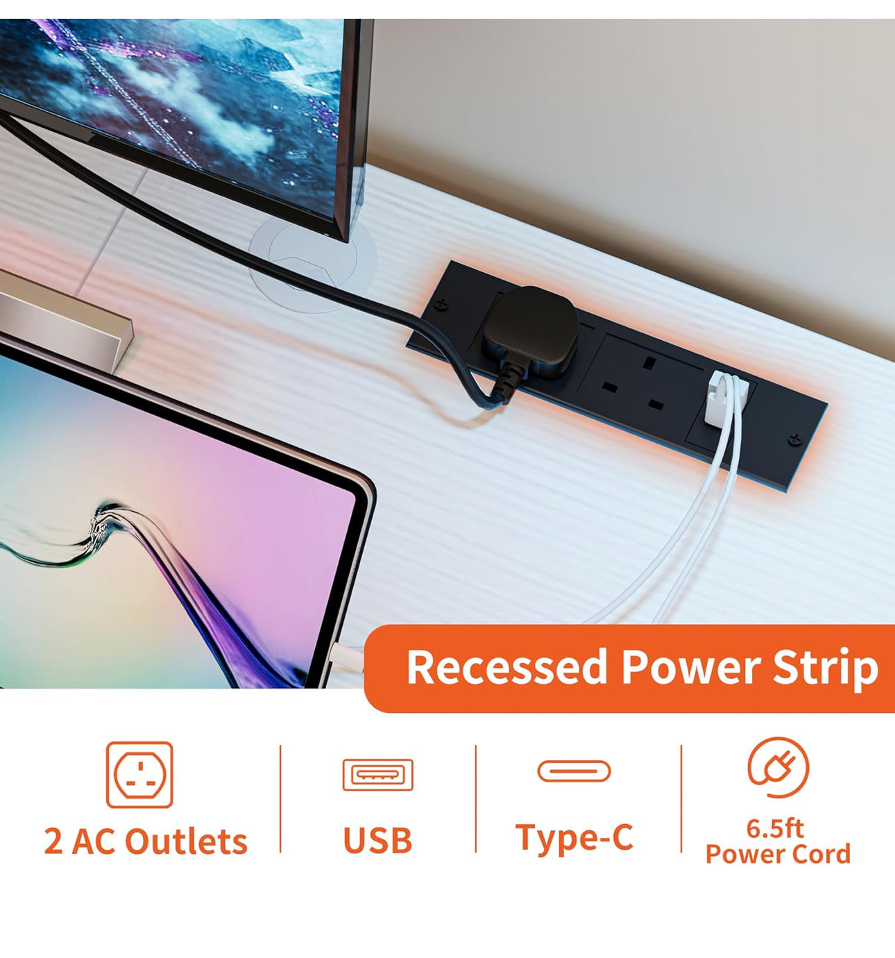 Height-Adjustable Desk with Outlets and USB &amp; Tpye-C .