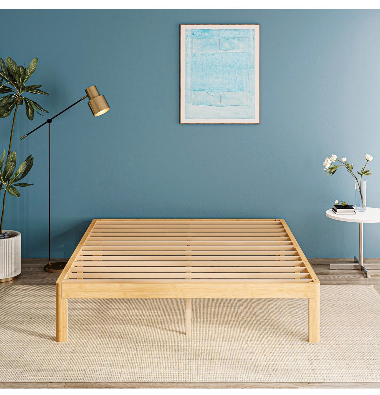 Bamboo Wood King Size Bed Frame with Metal Slats