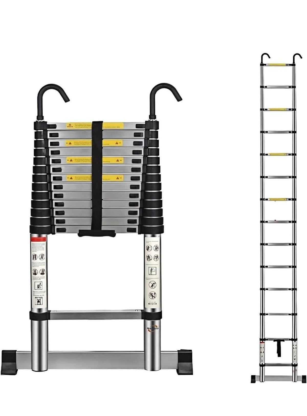 Telescopic Ladder 4.1M 13.5FT Aluminium Extension Loft Ladder with Stabilizer Bar and Detachable Hooks, Multi Purpose Extendable Portable Folding Ladders, EN131 (4.1M/13.5FT)