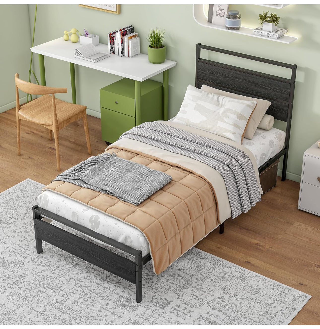 Single Bed Frames with Wood Headboard