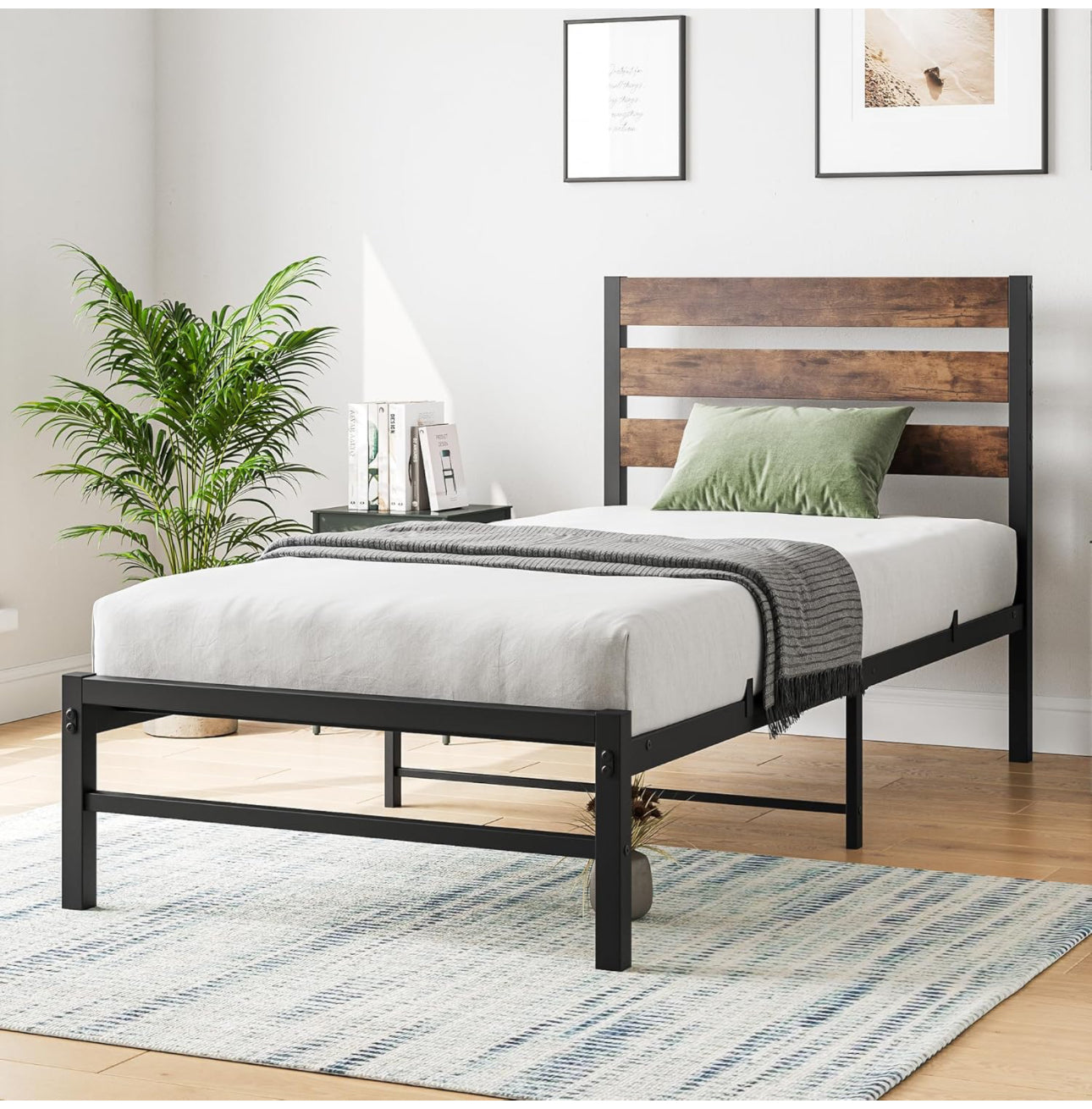 3ft Single Bed Frames with Wood Headboard