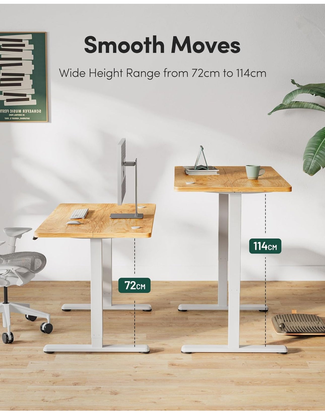 Electric Height Adjustable Standing Desk, 60x152cm