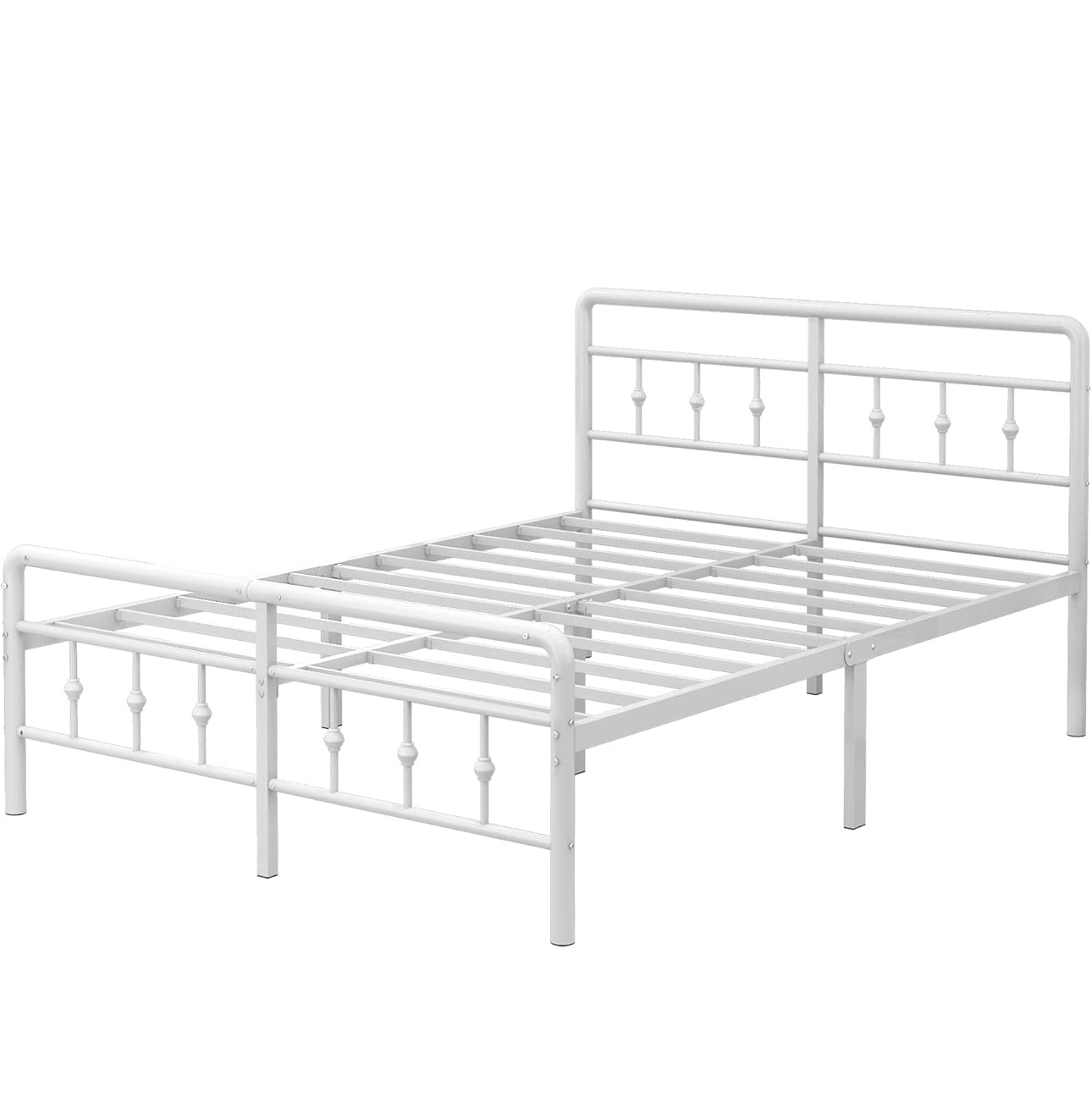 Small Double Bed Frame 4ft, White with Victorain Headboard and Footboard