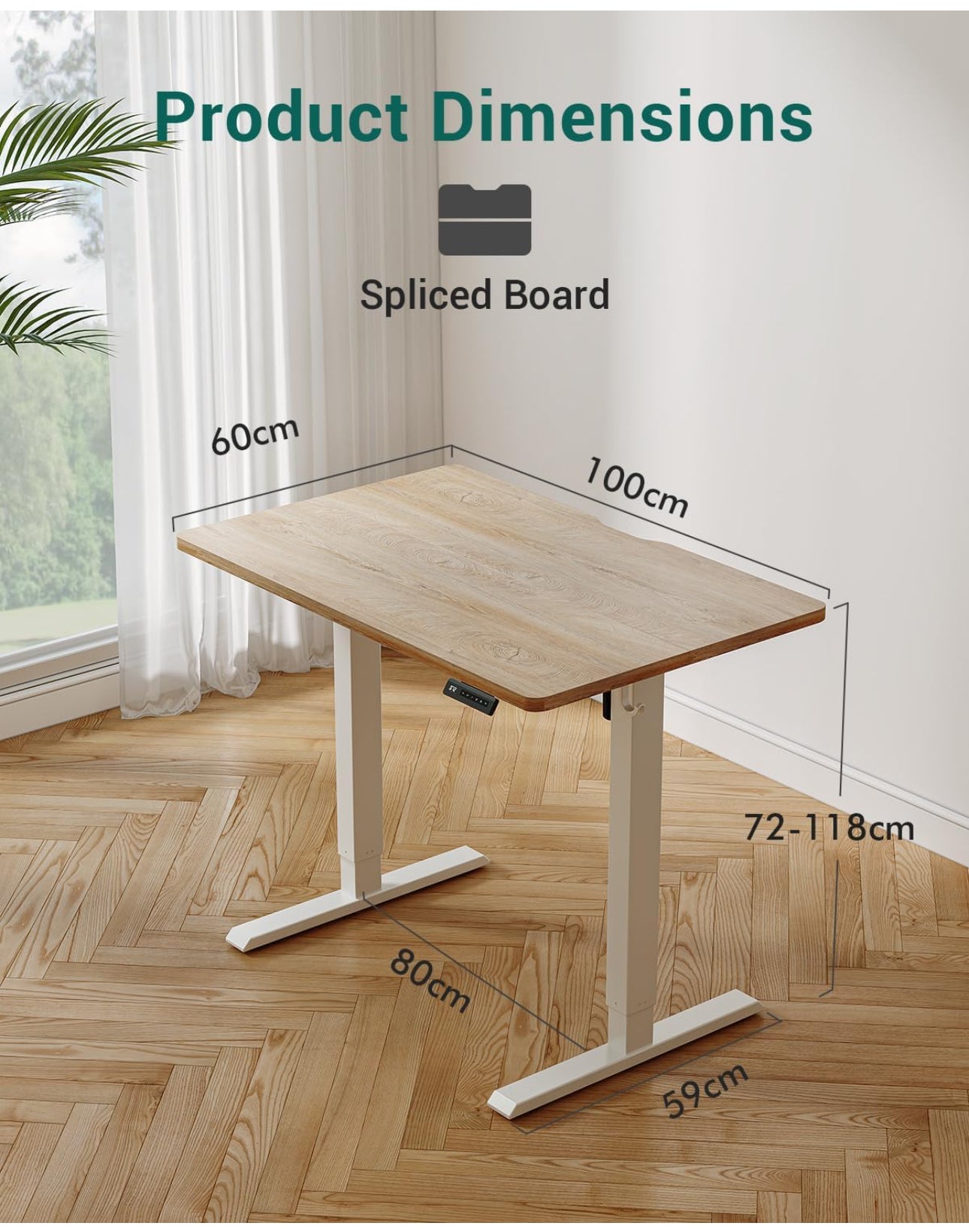 Electric Height Adjustable Standing Desk with digital display control panel, 60x100cm