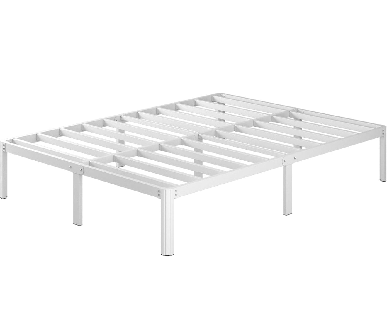 White Double Bed Frame 30.5 cm High with Rounded Corner Legs, 4ft 6 Heavy Duty Metal Bed Frame