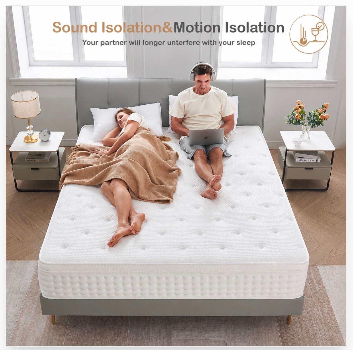 Double Mattress,10.2 INCH Hybrid Memory Foam and Individually Pocket Spring,4FT6 Double Bed Mattress Medium Firm,Ergonomic Pressure Reducing,Improve Sleeping(135x190x26cm)