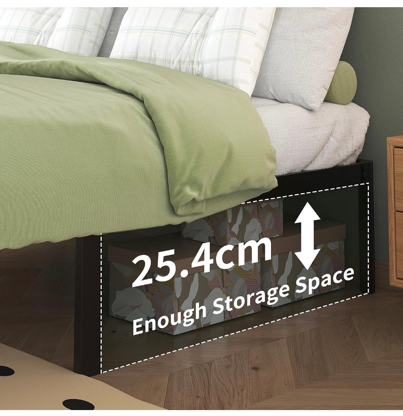 Small Double Bed Frame 30.5 cm High with Rounded Corner Legs, Heavy Duty Metal Bed Frame 4ft with Steel Slats Support, Storage Space Underneath, Noise Free, Easy Assembly, Black