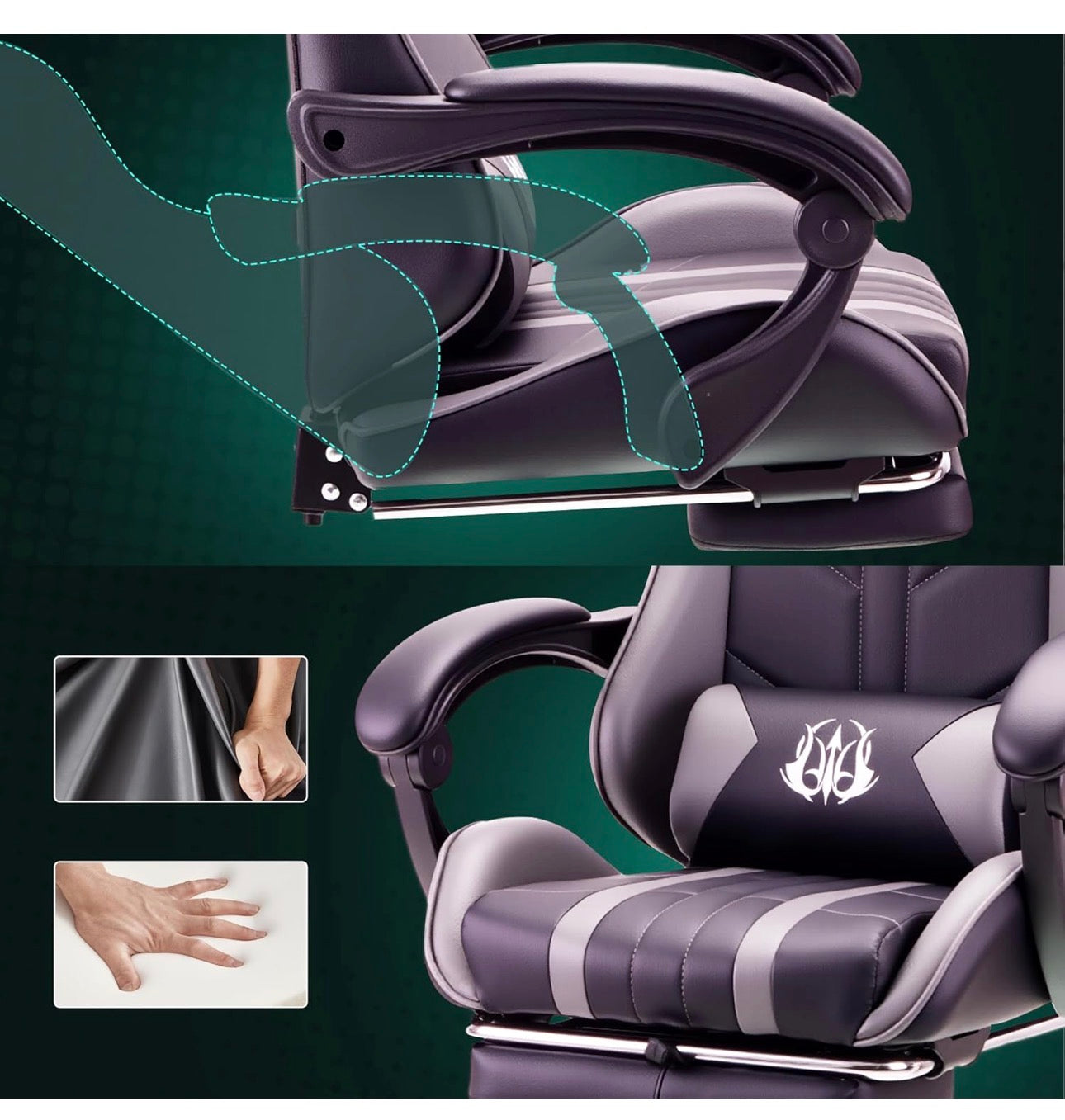 Office chairs reclining seat with footrest adjustable headrest and lumbar cushion high back support padded armrests