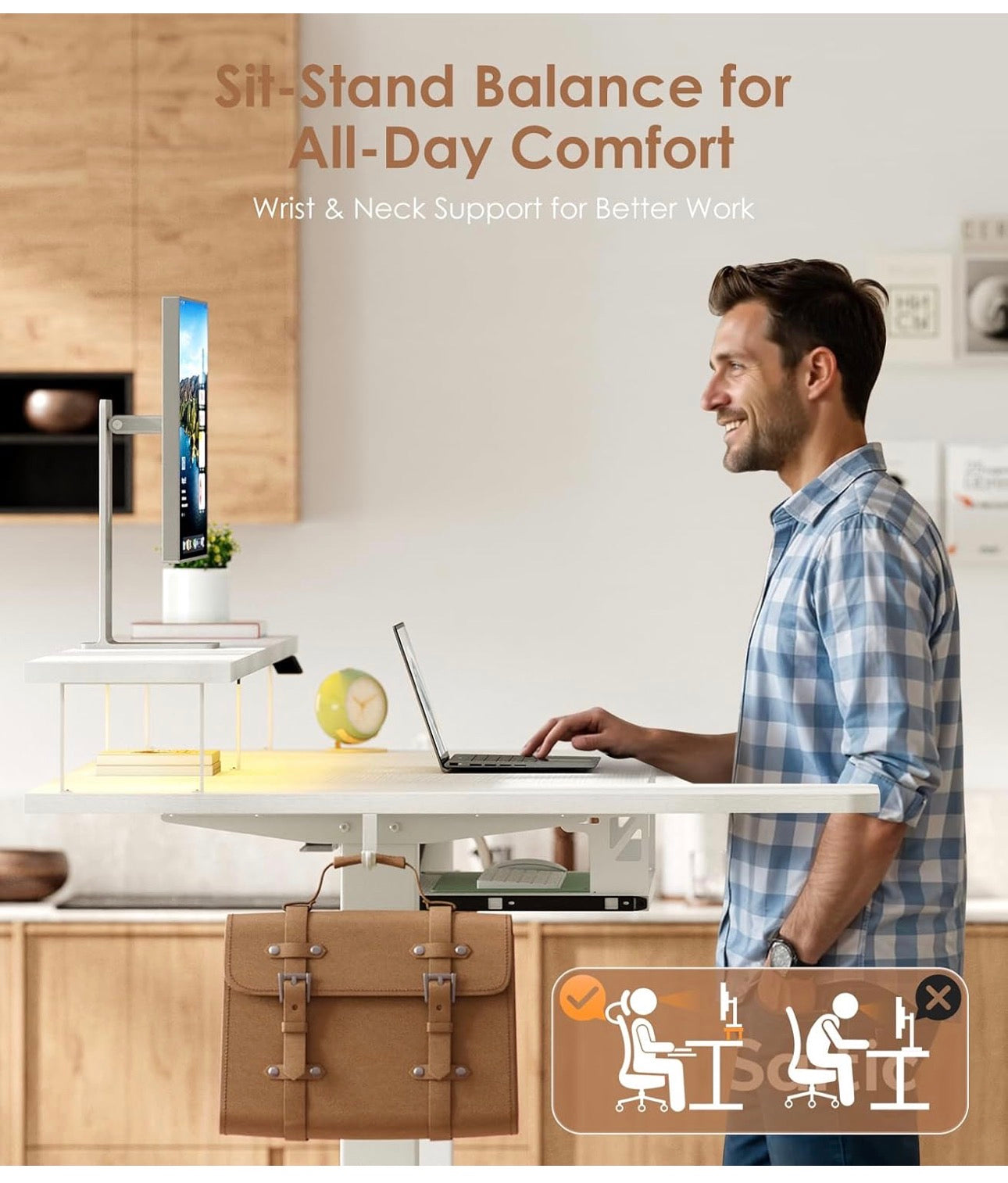 Standing Desk, 140cm U Shaped Height Adjustable Desk