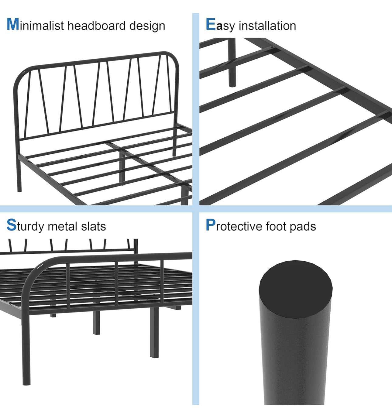 King Bed Frame, Solid Metal Bed Frame, Modern