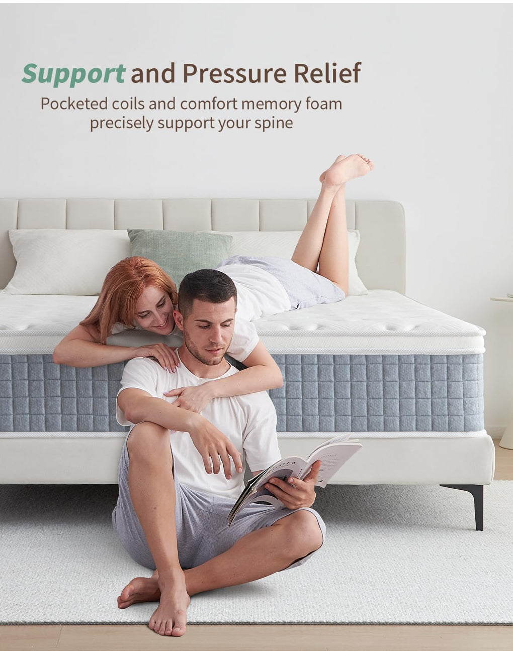 King Size Mattress, Orthopaedic Memory Foam Hybrid Medium Firm Mattress with 7-Zone