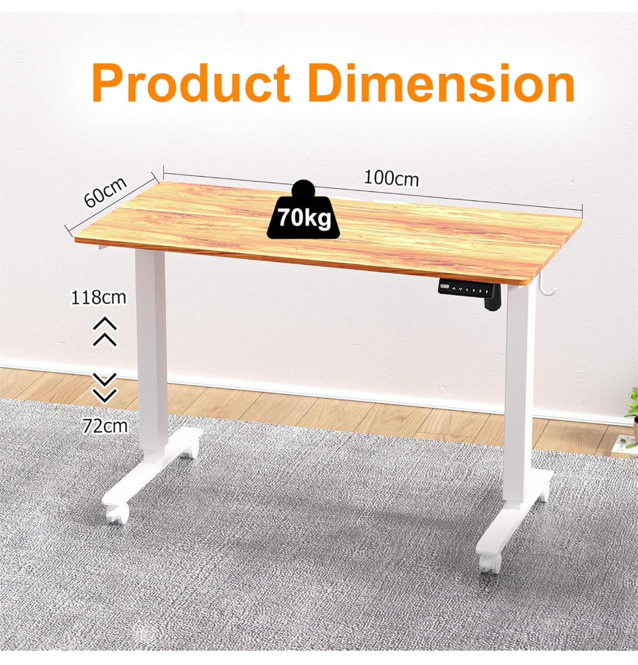 Height Adjustable Electric Standing Desk - 100x60 cm