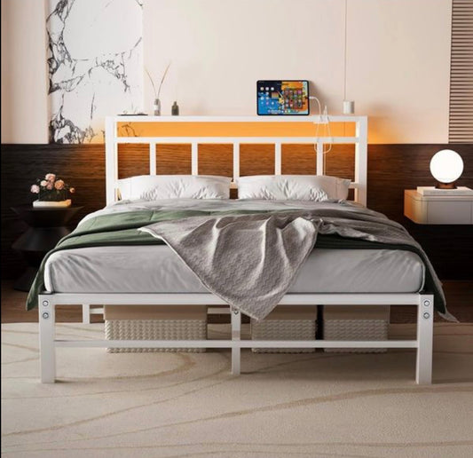 5ft King Size Bed Frame King Bed Base with Storage and Charging Station