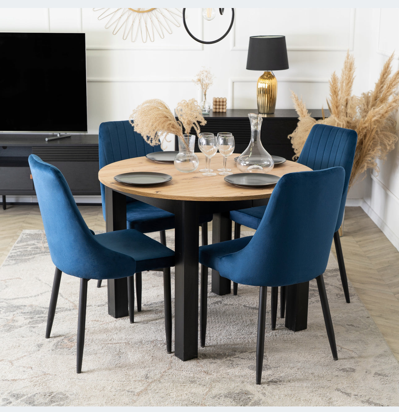 Set of 4 Upholstered Chairs Velour  Blue