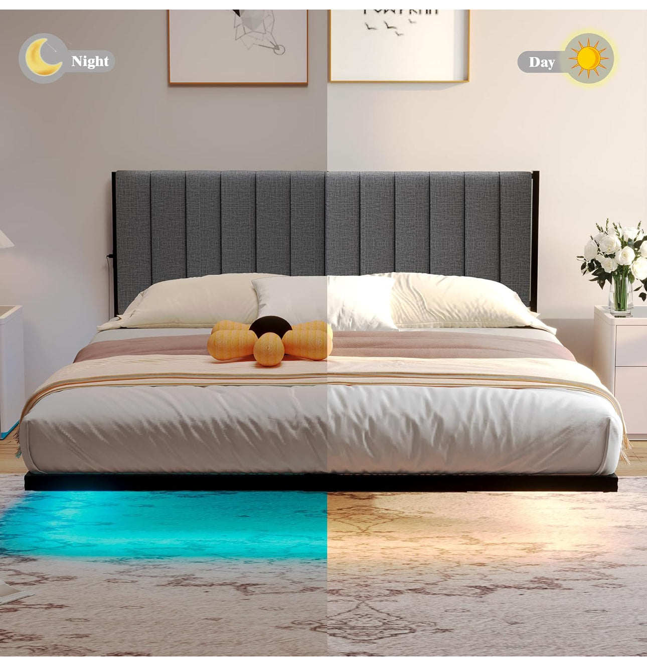 Double Bed Frame with Upholstered Headboard