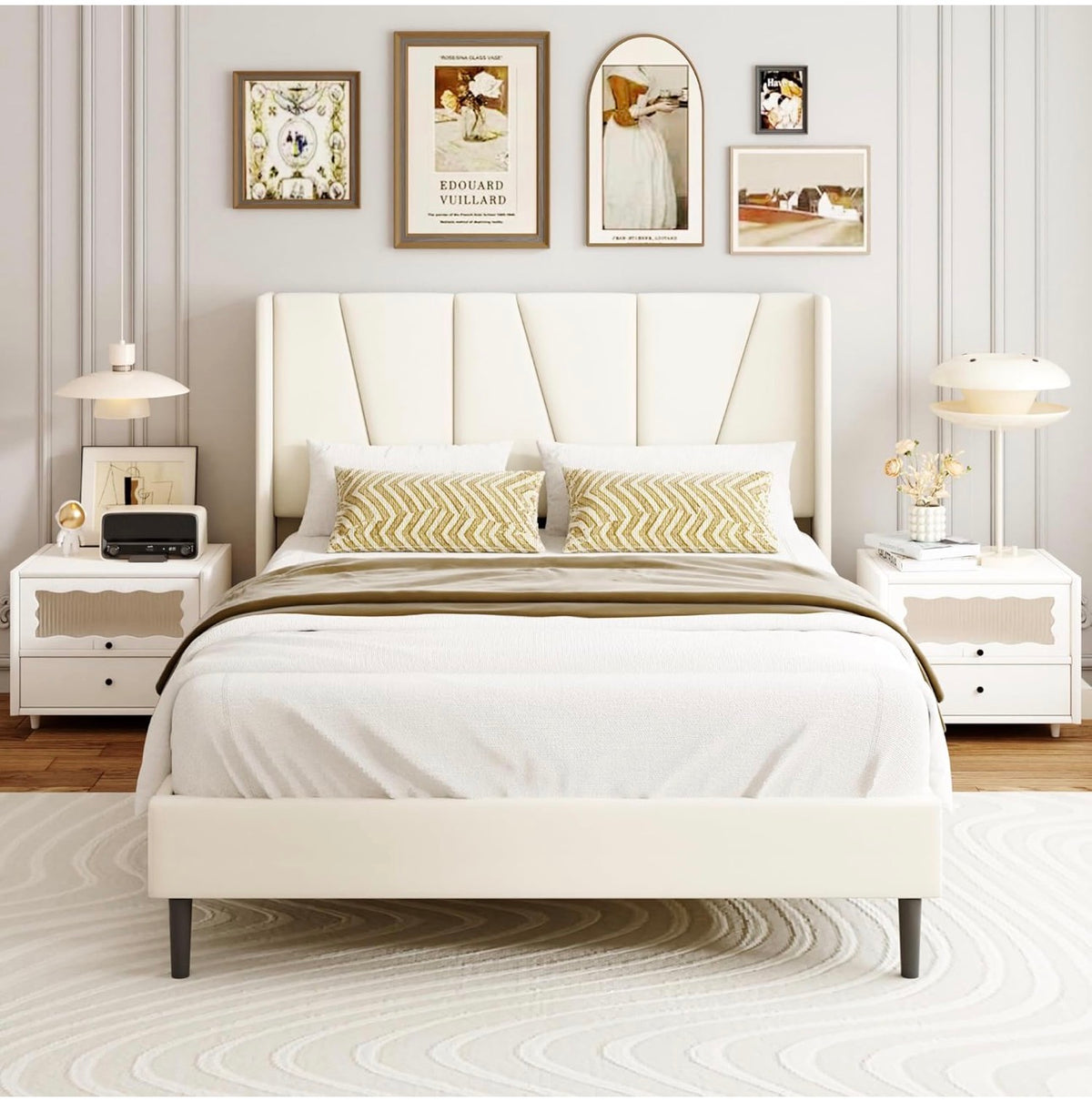 Upholstered Platform Bed Frames, Contemporary Mattress Foundation, No Box Spring Needed, Noise Free, Easy Assembly, Beige