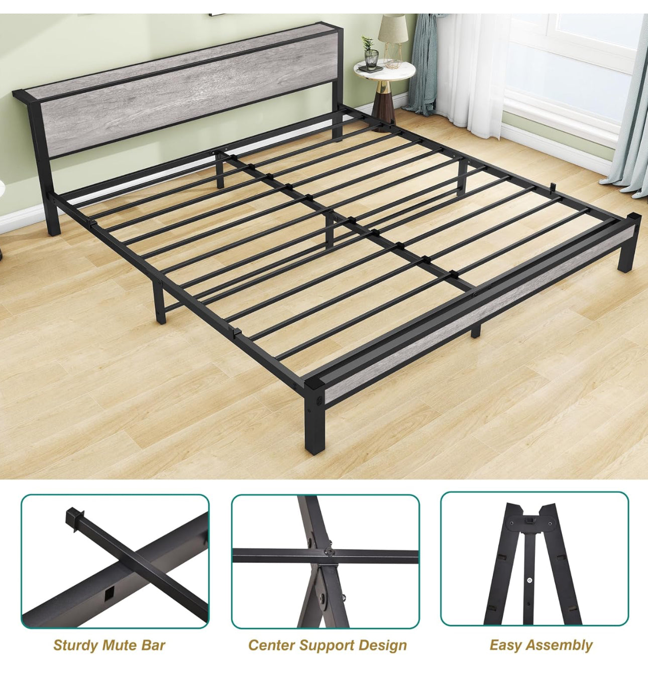 Double Bed Frames with Storage Wooden Headboard, Metal 4ft Bed.