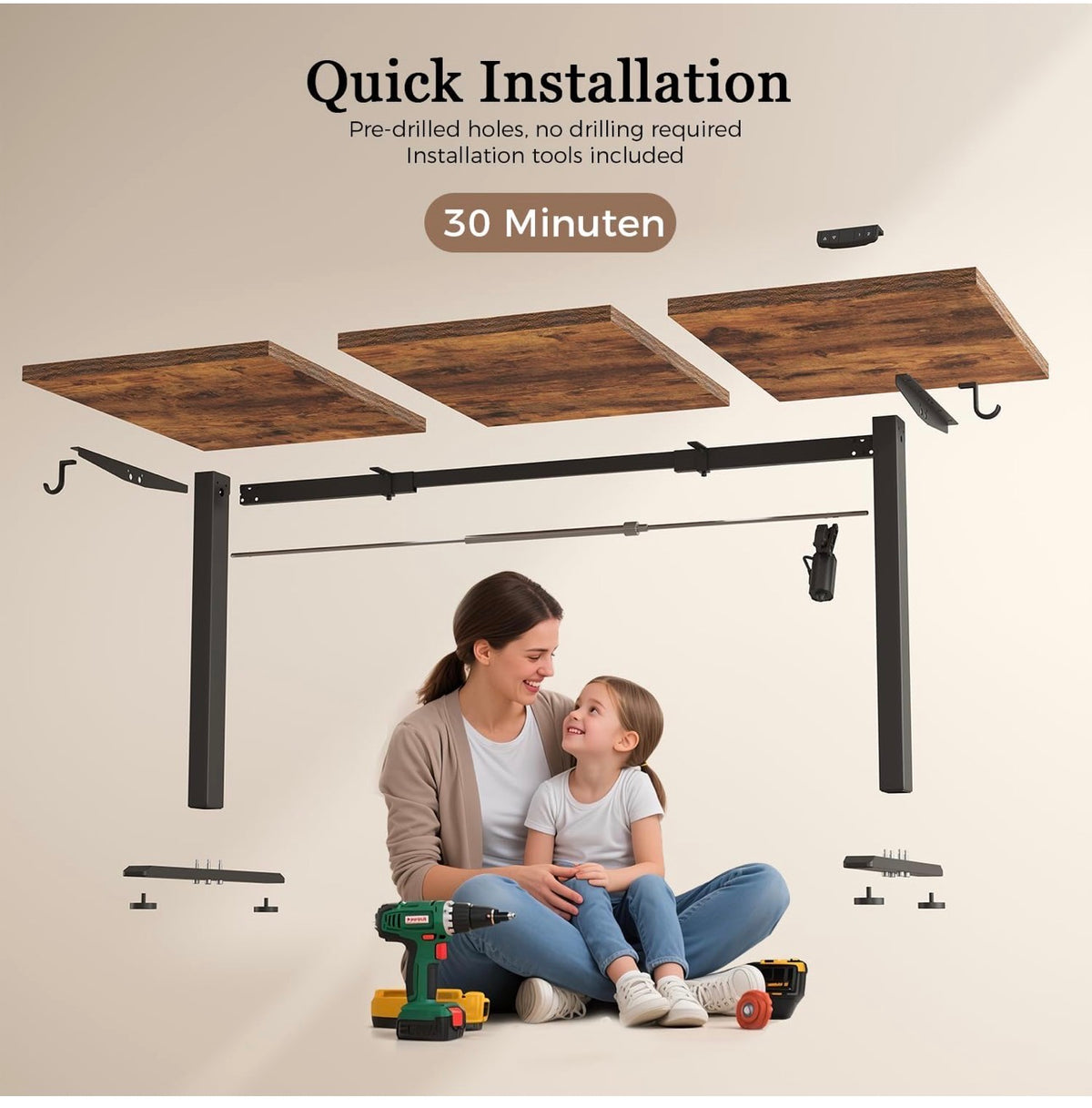 Electric Standing Desk, 2 Memory Buttons for stand & sit, 140x60
Height Adjustable Desk for smart Pannel, 72-116cm, Sit Stand Desk with 2 Hooks, Home Office Desk, 3 pcs Desktops, Brown