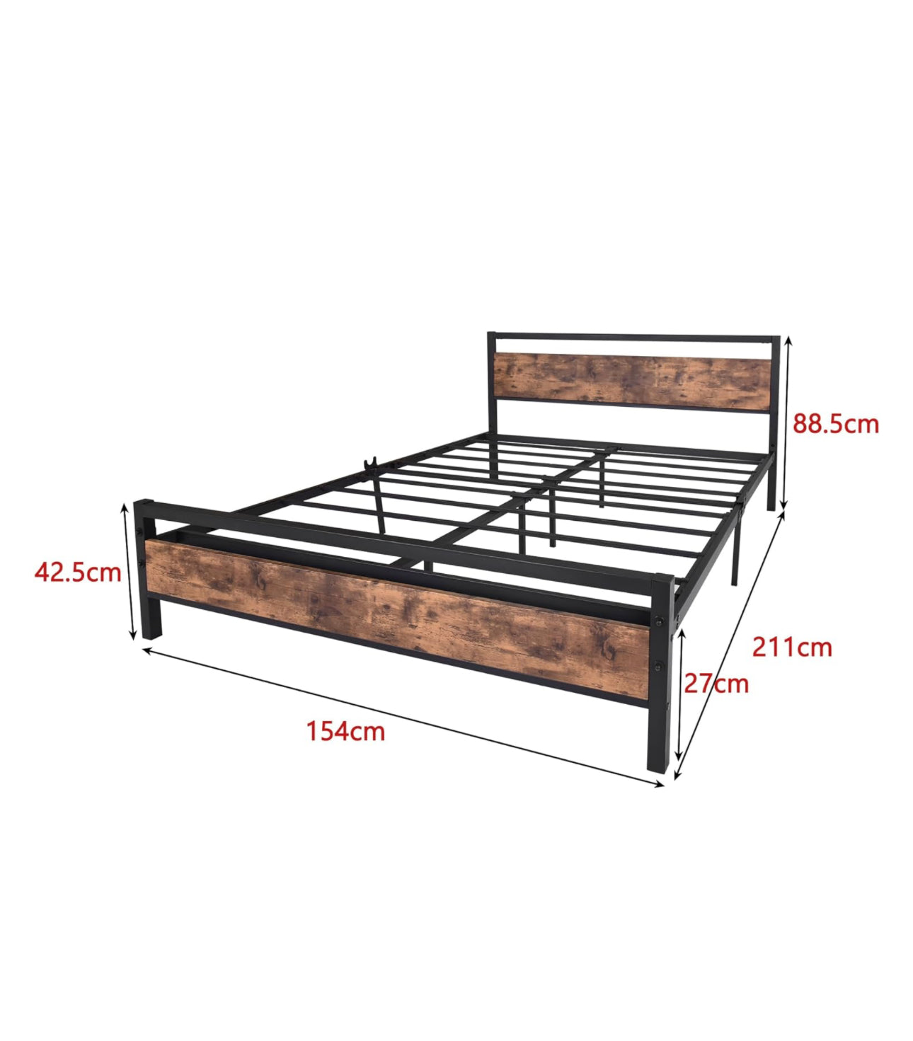 King Size Metal Platform Bed Frame with Wooden Headboard