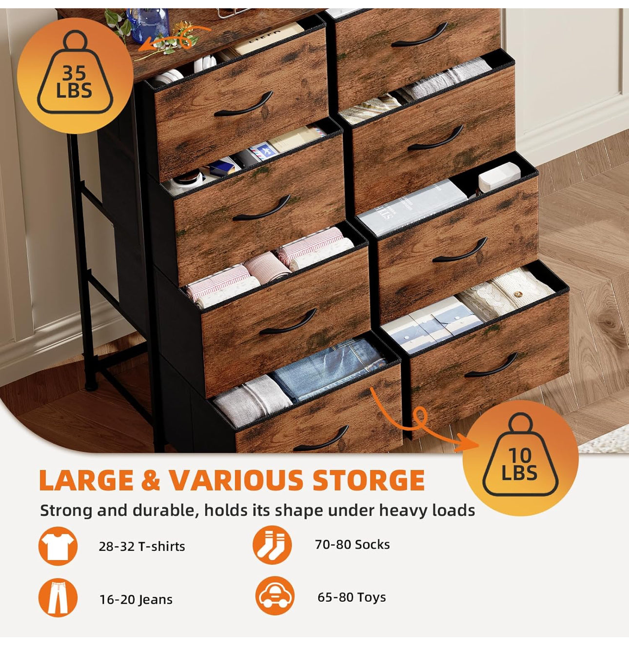 Tall Chest of Drawers for Bedroom with 8 Drawers,